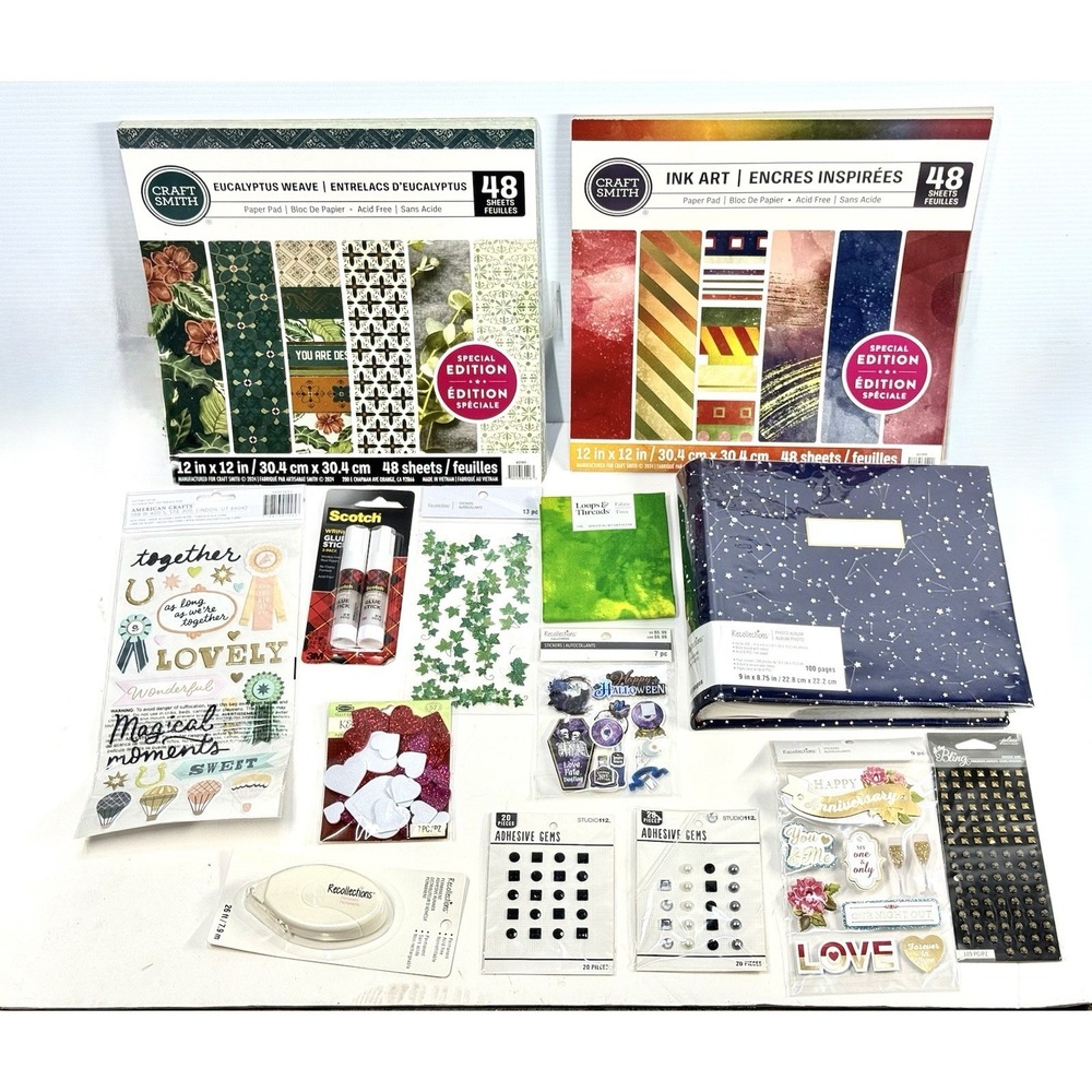 Scrapbooking Lot - Crafting Stickers Kits Albums Papers Fabric Glue Brand New